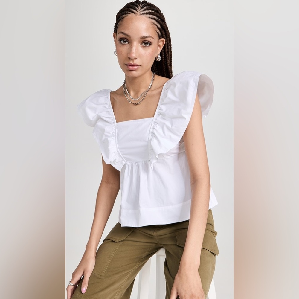 ❤️Ganni Women’s White Ruffle Poplin Blouse NWT Size 36